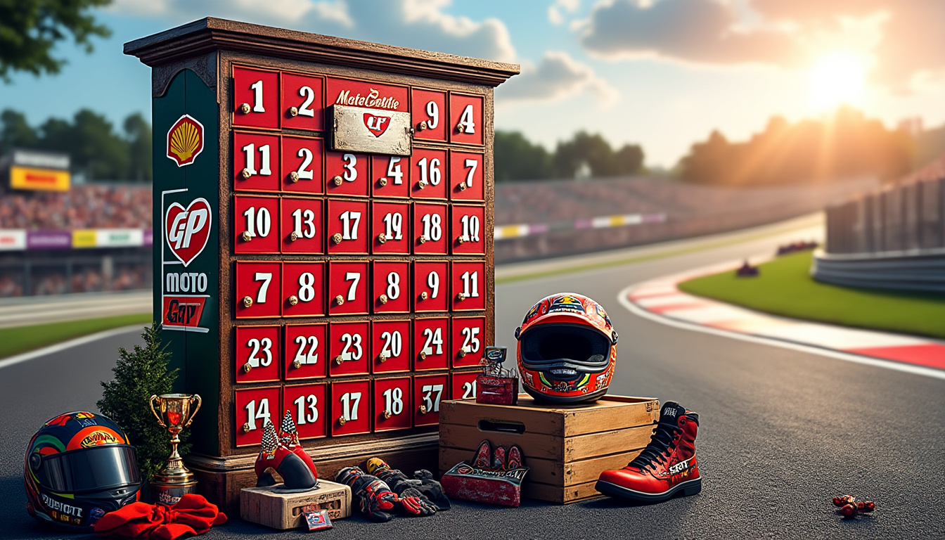 plongez dans l'excitation de la saison moto gp avec notre calendrier de l'avent ! chaque jour, découvrez des surprises exclusives, des coulisses de la compétition et des moments inoubliables pour les passionnés de moto. ne manquez pas cette aventure festive pleine d'adrénaline !