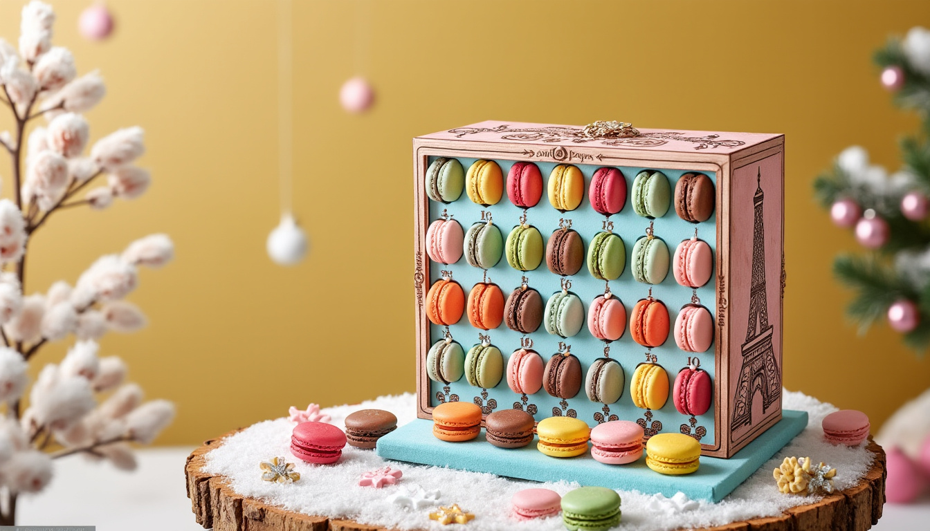 découvrez notre calendrier de l'avent macaron, une délicieuse surprise quotidienne pour adoucir chaque jour de décembre. savourez une variété de macarons artisanaux, soigneusement sélectionnés pour vous offrir une expérience gourmande inoubliable tout au long du mois.