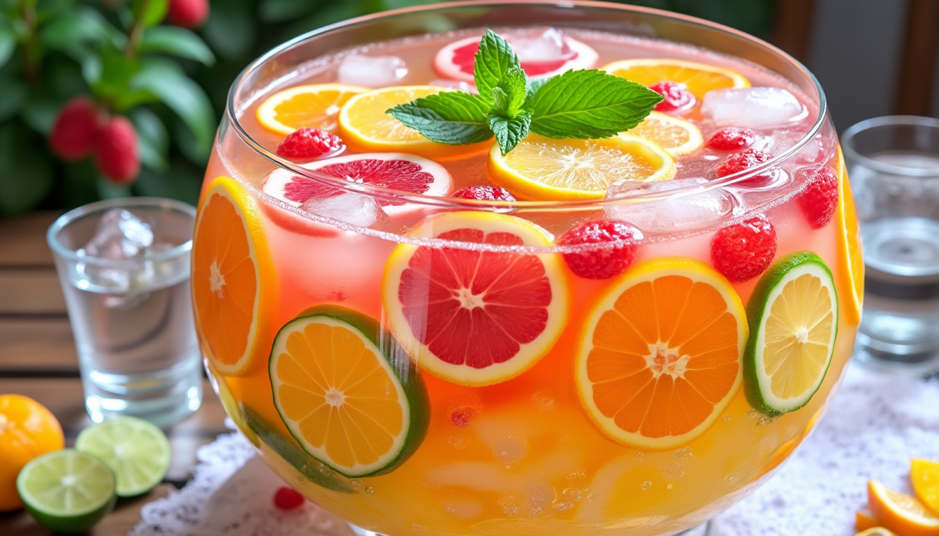 découvrez notre recette de punch rafraîchissant parfaite pour vos événements ! facile à préparer, cette délicieuse boisson servira 30 personnes et ravira vos invités. idéale pour les fêtes d'été, les anniversaires et les barbecues, cette recette saura donner une touche festive à votre table. suivez nos étapes simples pour un punch inoubliable.